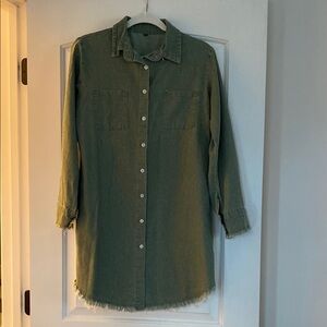 Olive Green Button-Up Shirt Dress